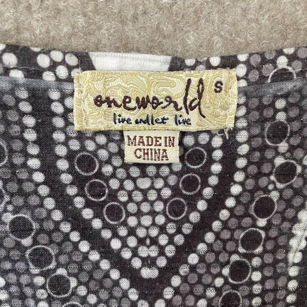 One World Shirt Womens Small Gray Black Silver Sequins Embroidered Boho Flowy - Picture 4 of 7